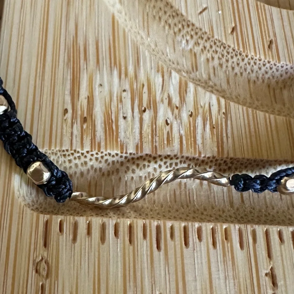 NEW Black Adjustable Cord Bracelet 14k Gold Beads Twisted Connector Minimalist